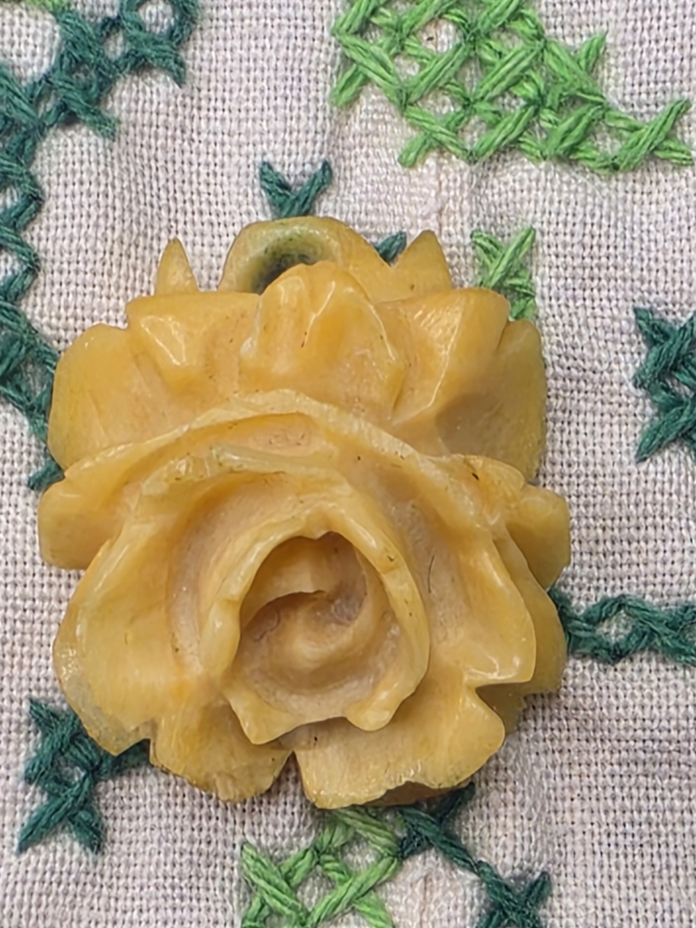 Antique Hand Carved Cow Bone Blooming Rose 1" Pendant